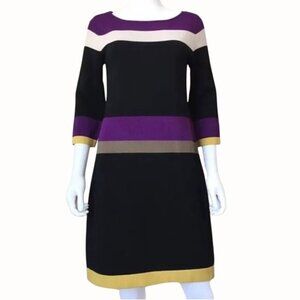 Nine West Small Black Multicolor Color block Quarter Sleeve Shift Midi Dress
